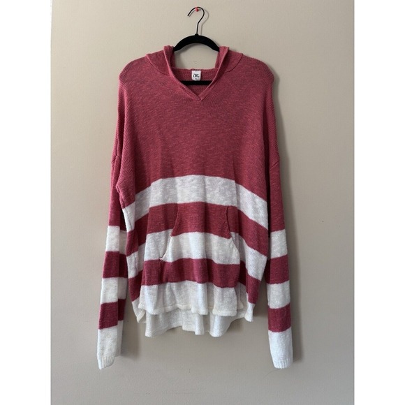 Sew In Love Knit Sweater Hoodie Size 2x Oversized Pink & White Striped EUC - Picture 1 of 11